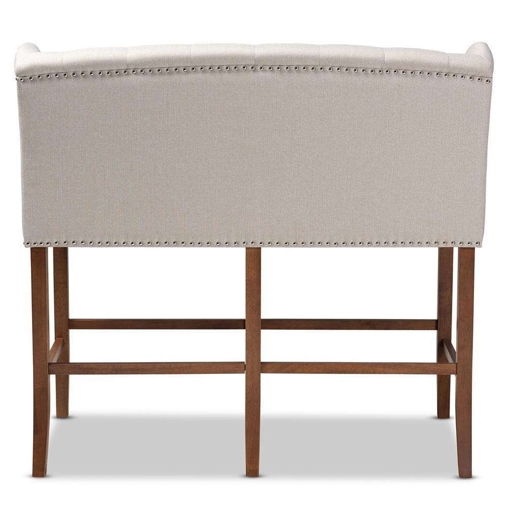 Alira Modern and Contemporary Beige Fabric Upholstered Walnut Finished Wood Button Tufted Bar Stool Bench FredCo