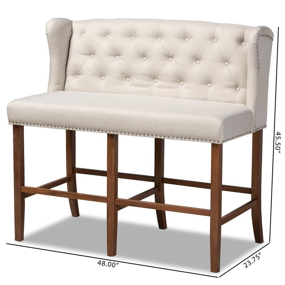 Alira Modern and Contemporary Beige Fabric Upholstered Walnut Finished Wood Button Tufted Bar Stool Bench FredCo