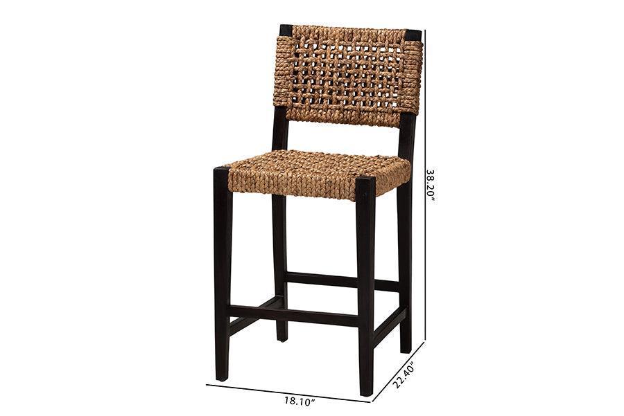 Alise Modern Bohemian Dark Brown Mahogany Wood and Banana Fiber Counter Stool FredCo
