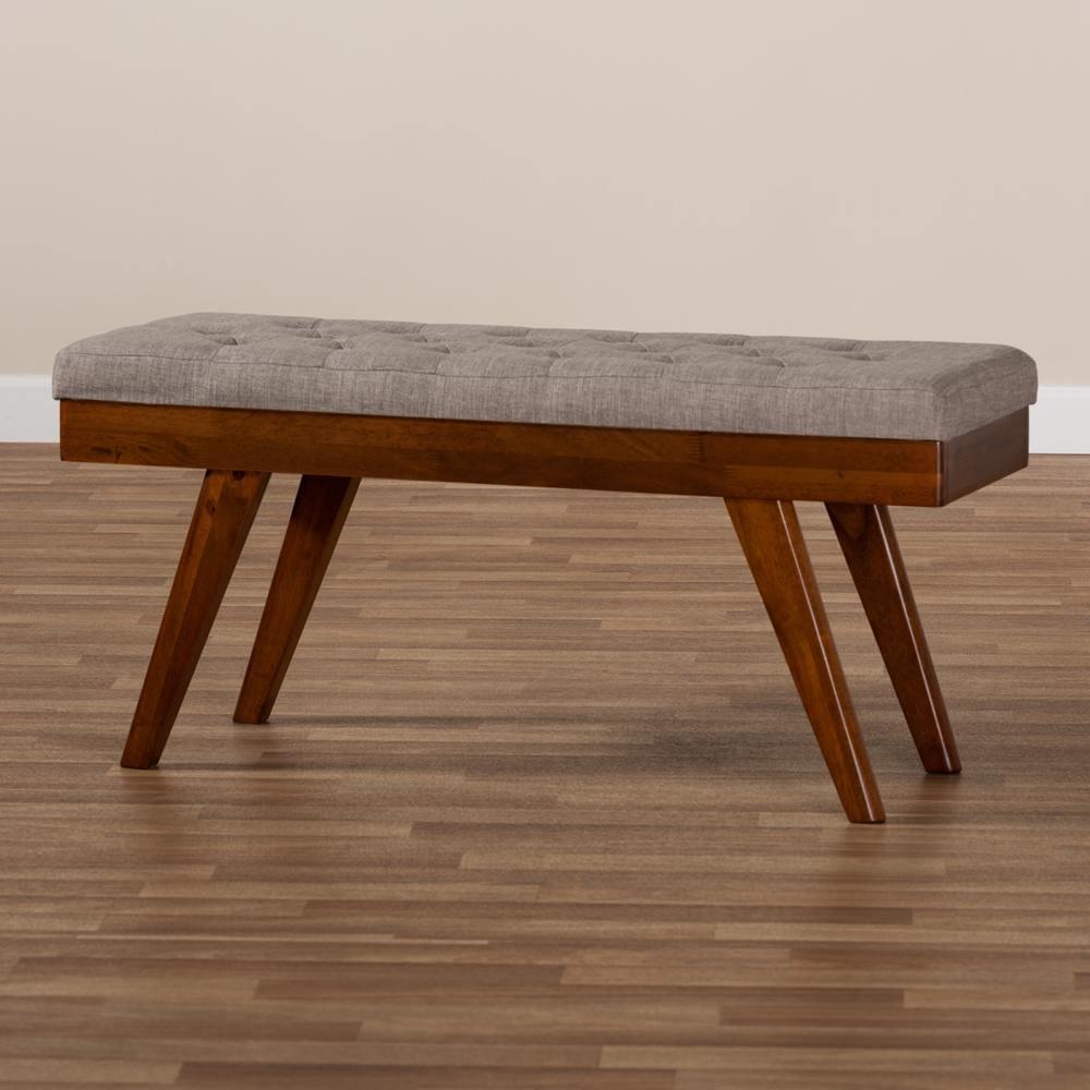 Alona Mid-Century Modern Light Grey Fabric Upholstered Wood Dining Bench FredCo