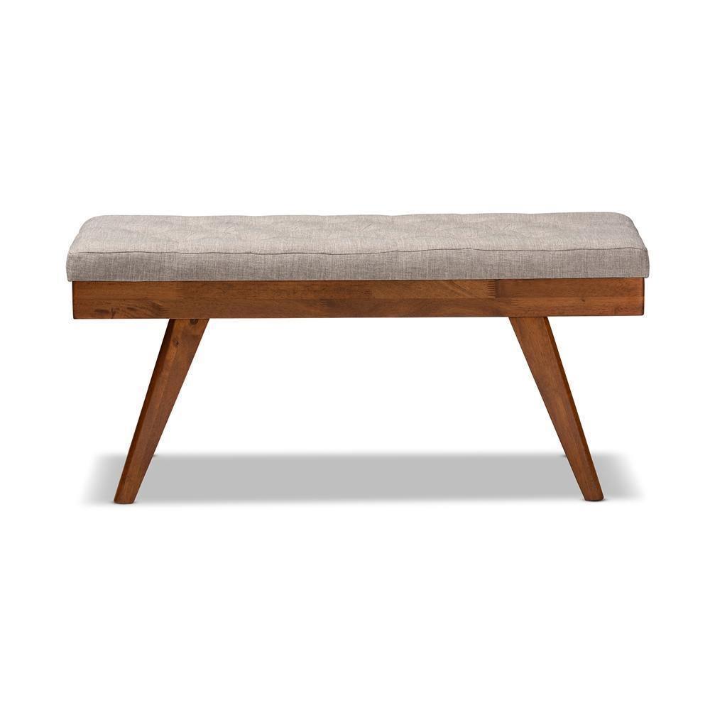 Alona Mid-Century Modern Light Grey Fabric Upholstered Wood Dining Bench FredCo