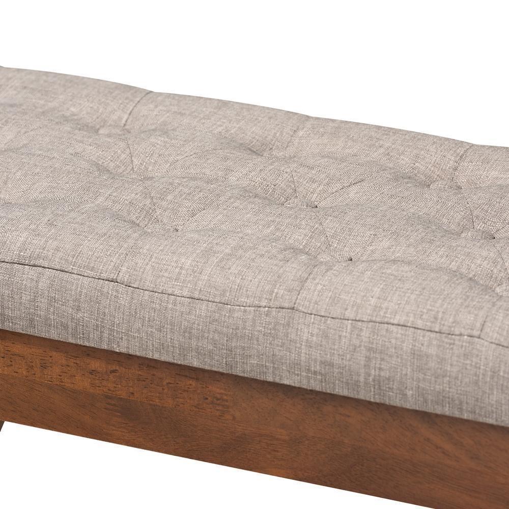 Alona Mid-Century Modern Light Grey Fabric Upholstered Wood Dining Bench FredCo