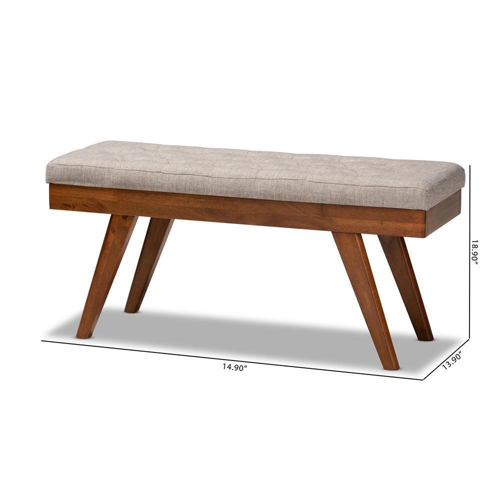 Alona Mid-Century Modern Light Grey Fabric Upholstered Wood Dining Bench FredCo
