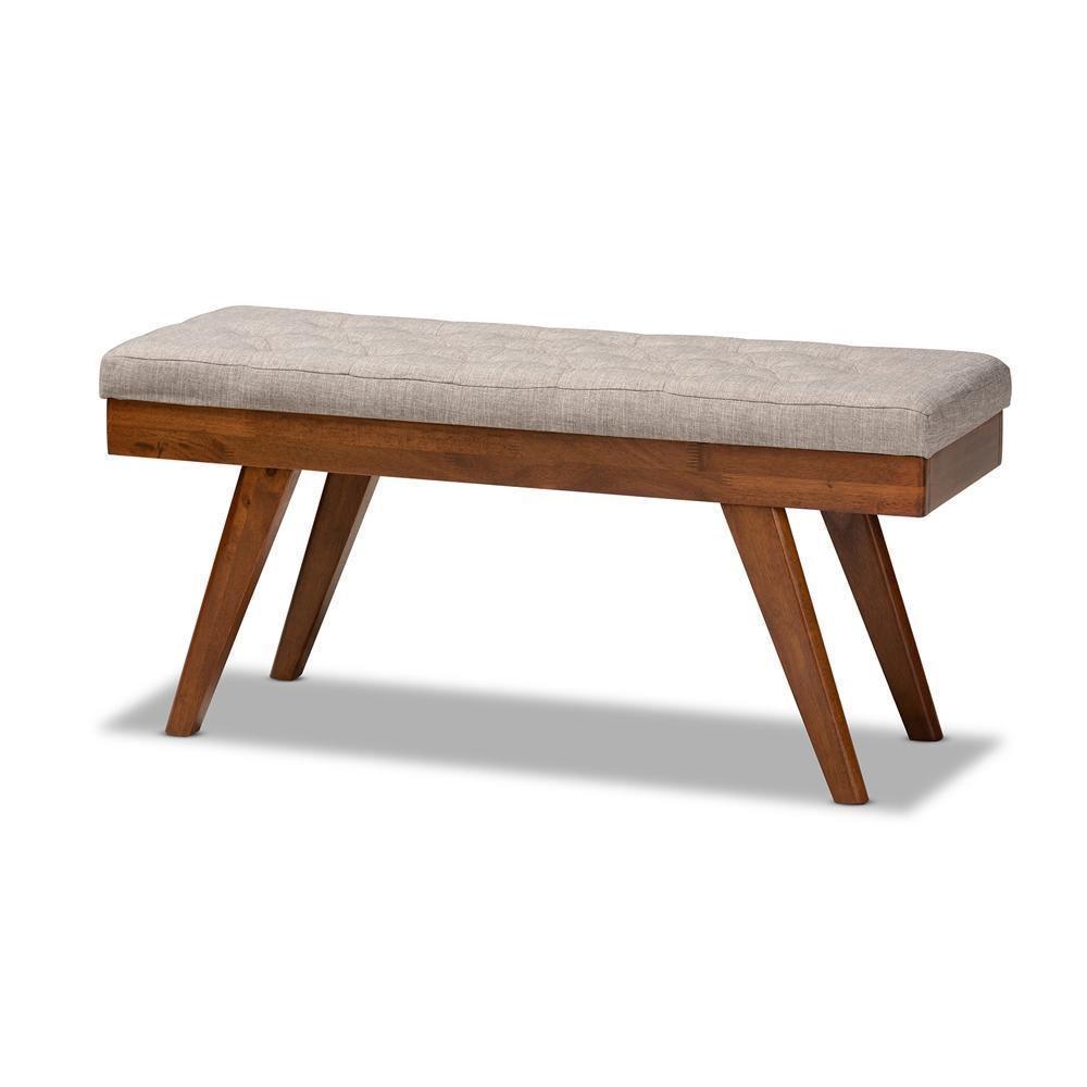 Alona Mid-Century Modern Light Grey Fabric Upholstered Wood Dining Bench FredCo