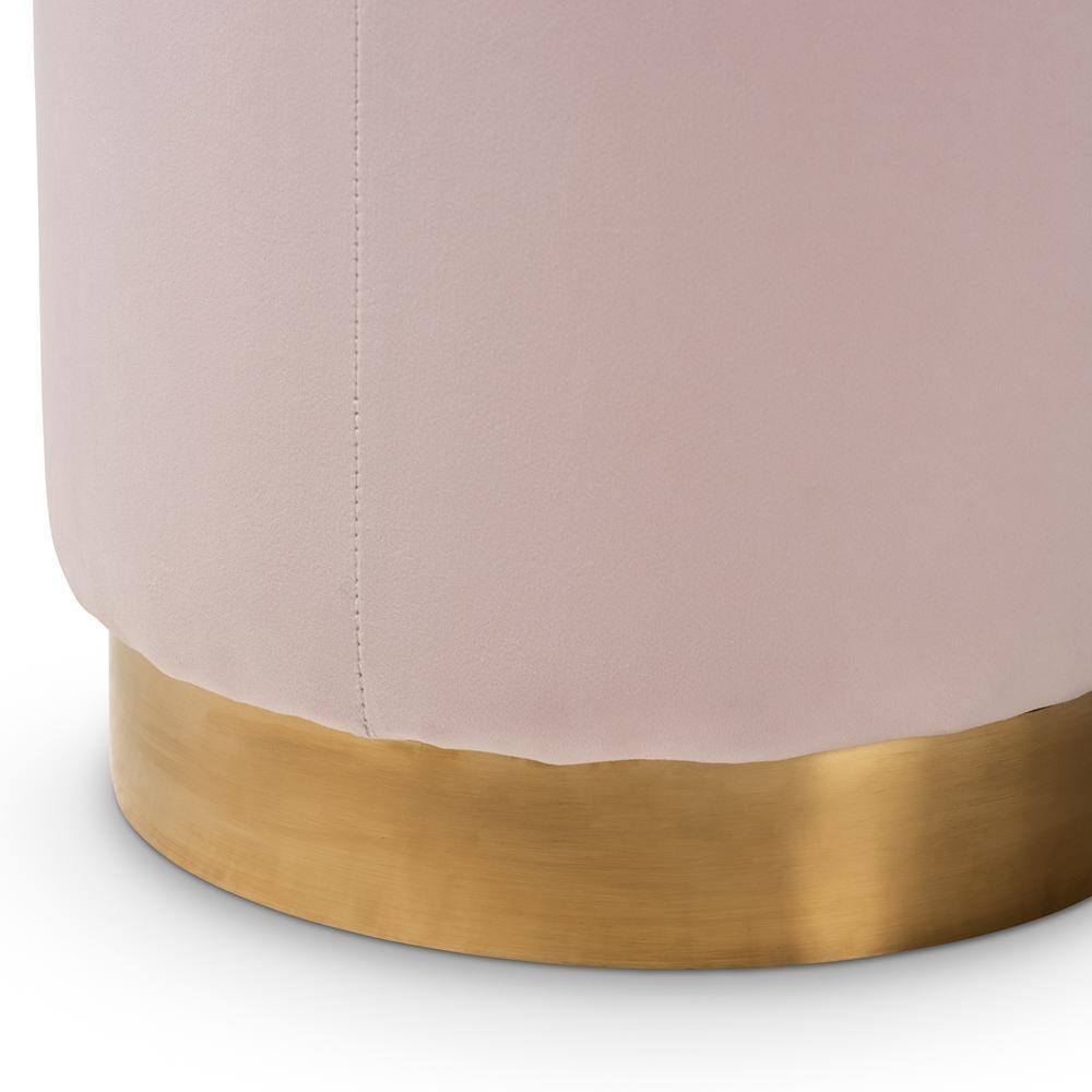 Alonza Glam Pink Velvet Fabric Upholstered Gold-Finished Ottoman FredCo