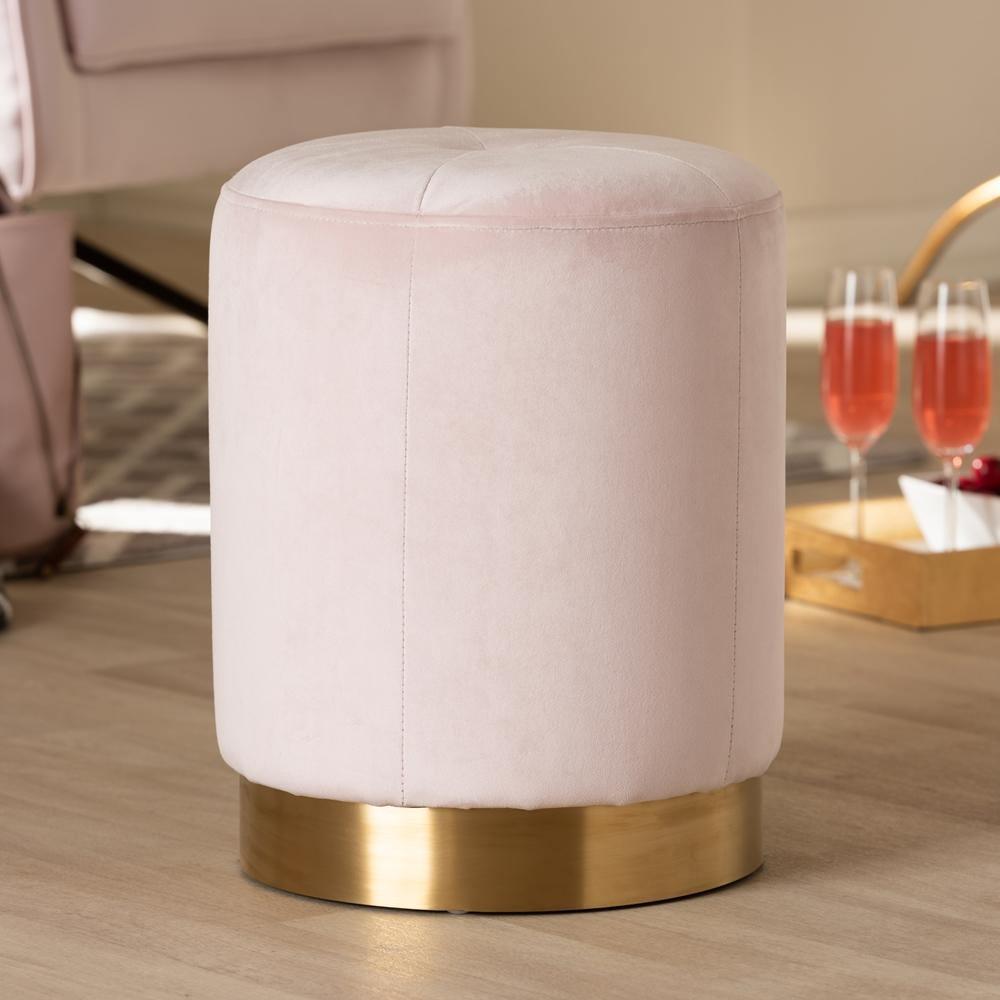 Alonza Glam Pink Velvet Fabric Upholstered Gold-Finished Ottoman FredCo