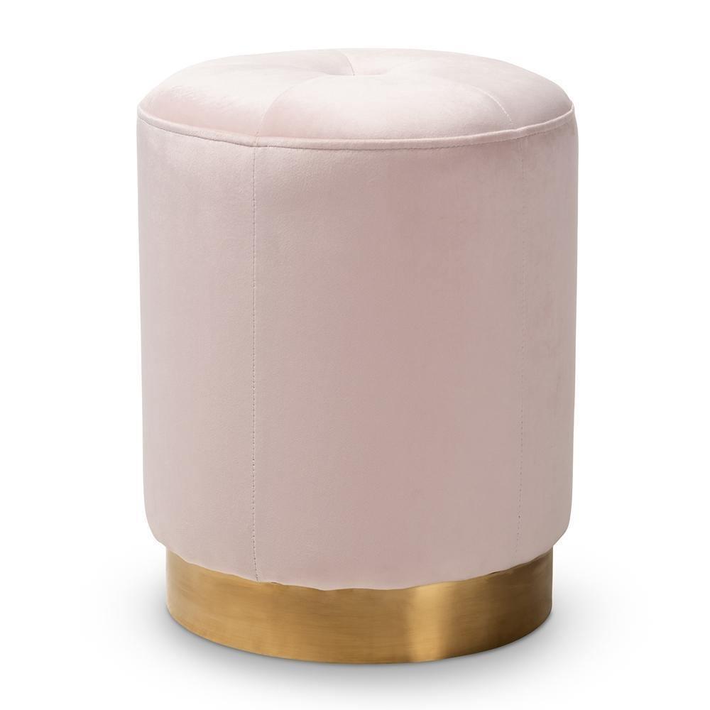 Alonza Glam Pink Velvet Fabric Upholstered Gold-Finished Ottoman FredCo