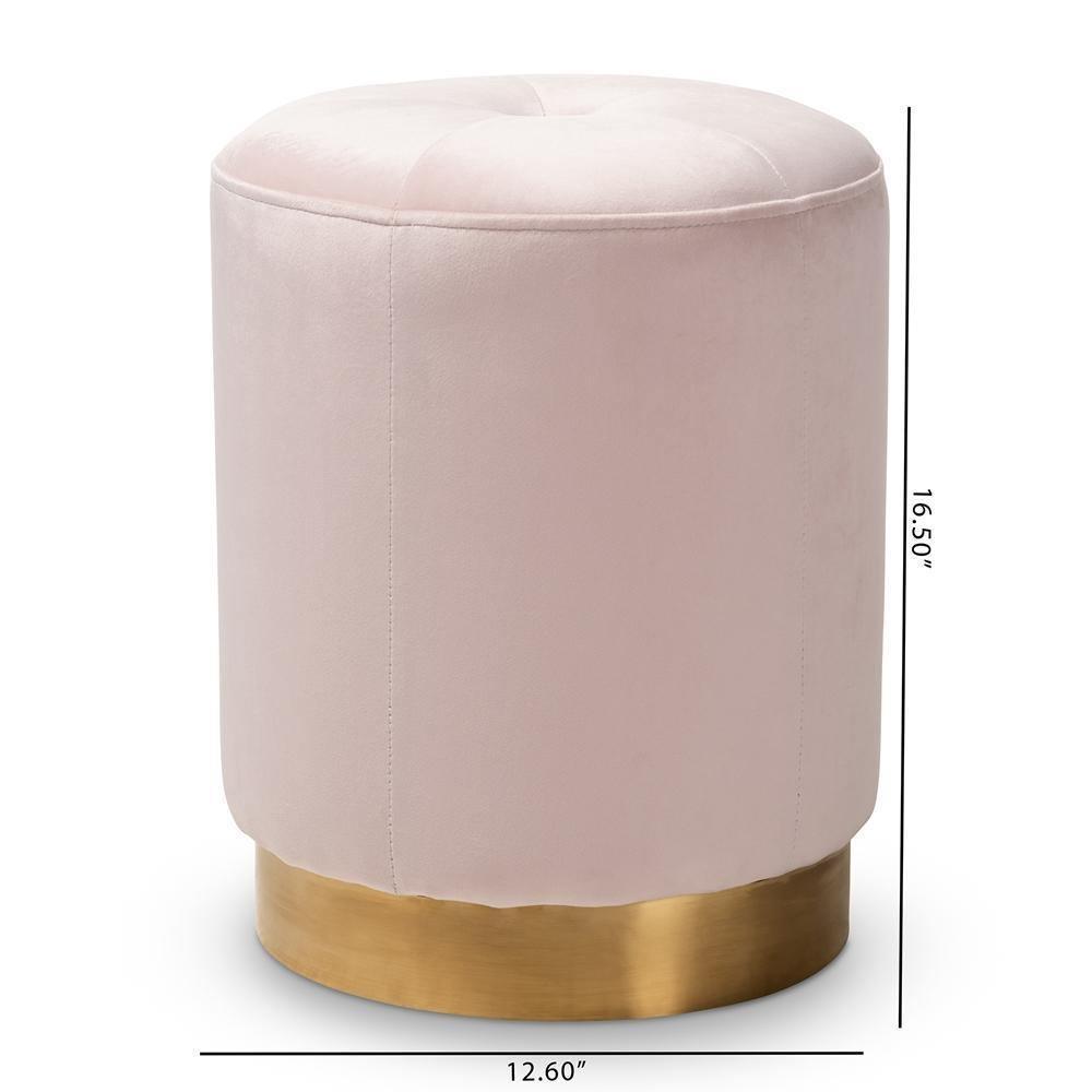 Alonza Glam Pink Velvet Fabric Upholstered Gold-Finished Ottoman FredCo