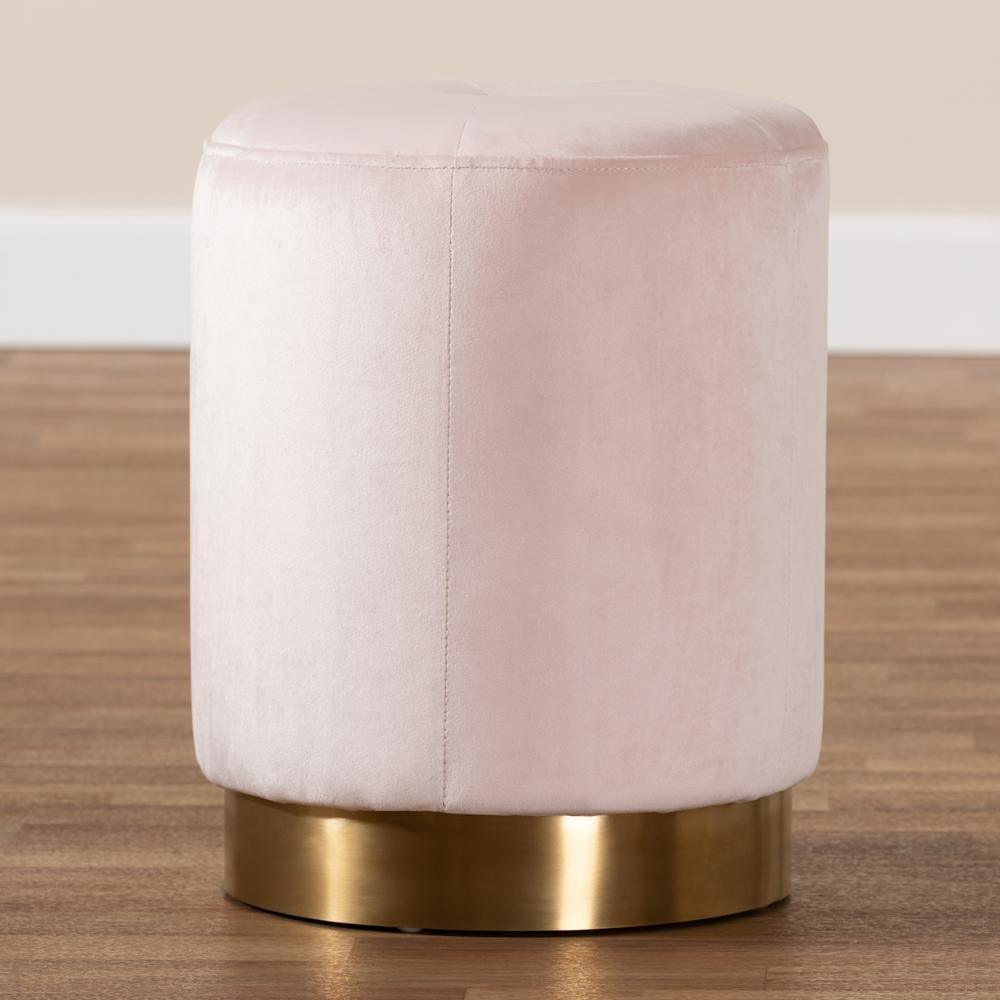Alonza Glam Pink Velvet Fabric Upholstered Gold-Finished Ottoman FredCo