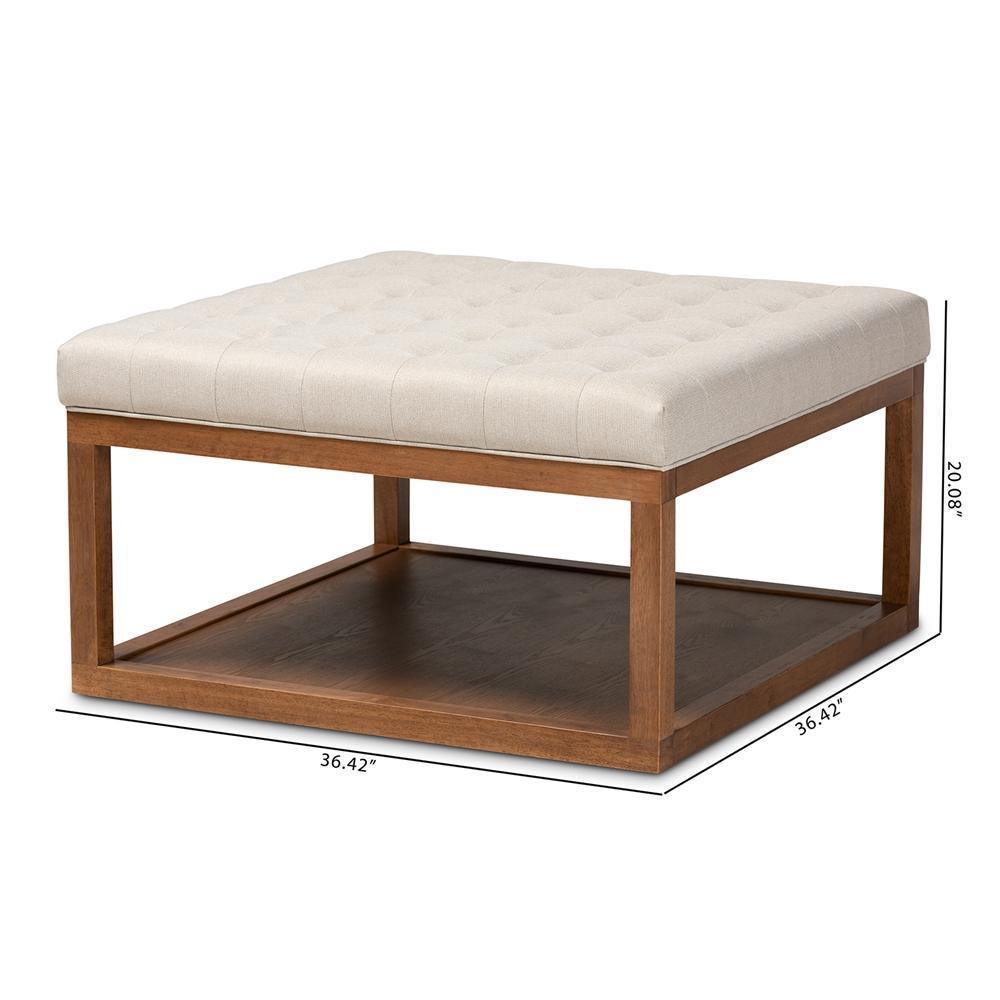 Alvere Modern and Contemporary Beige Fabric Upholstered Walnut Finished Cocktail Ottoman FredCo