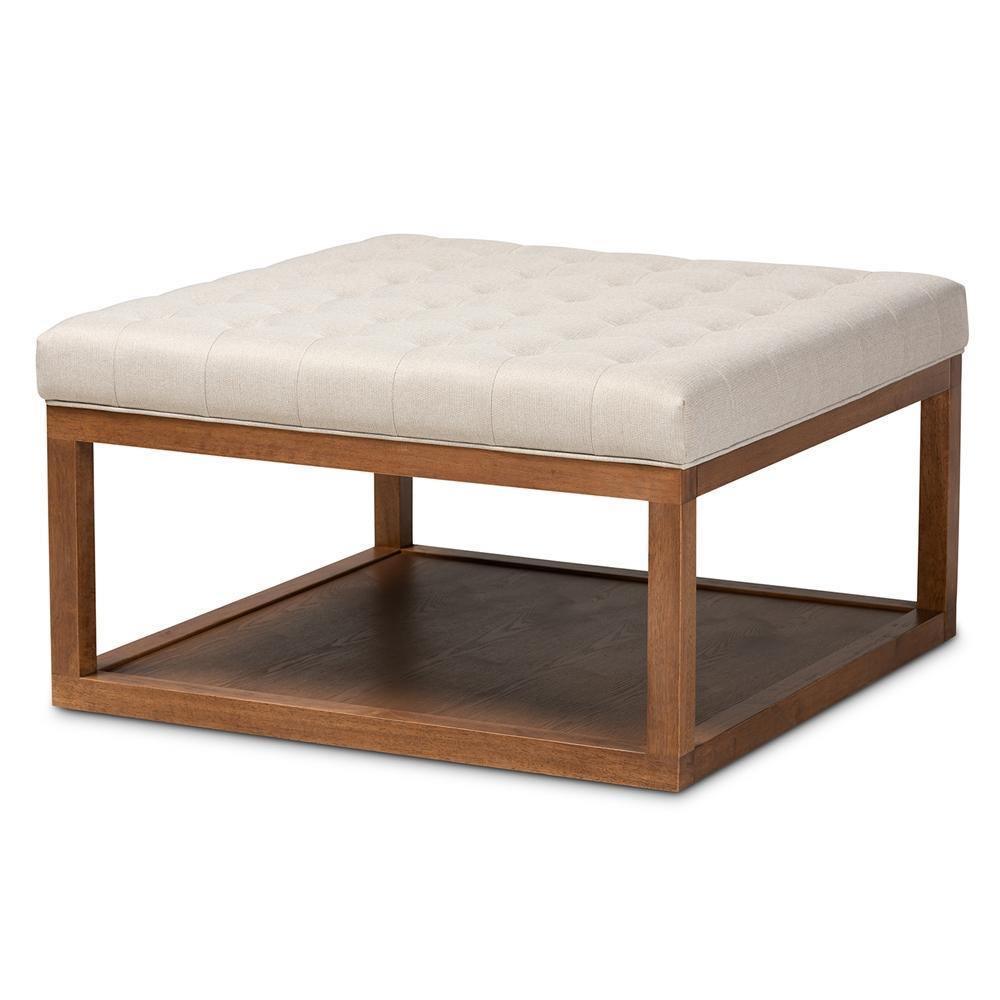 Alvere Modern and Contemporary Beige Fabric Upholstered Walnut Finished Cocktail Ottoman FredCo