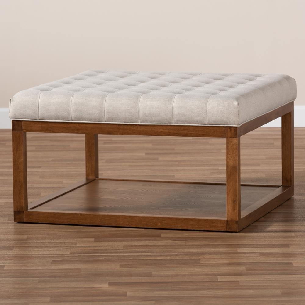 Alvere Modern and Contemporary Beige Fabric Upholstered Walnut Finished Cocktail Ottoman FredCo
