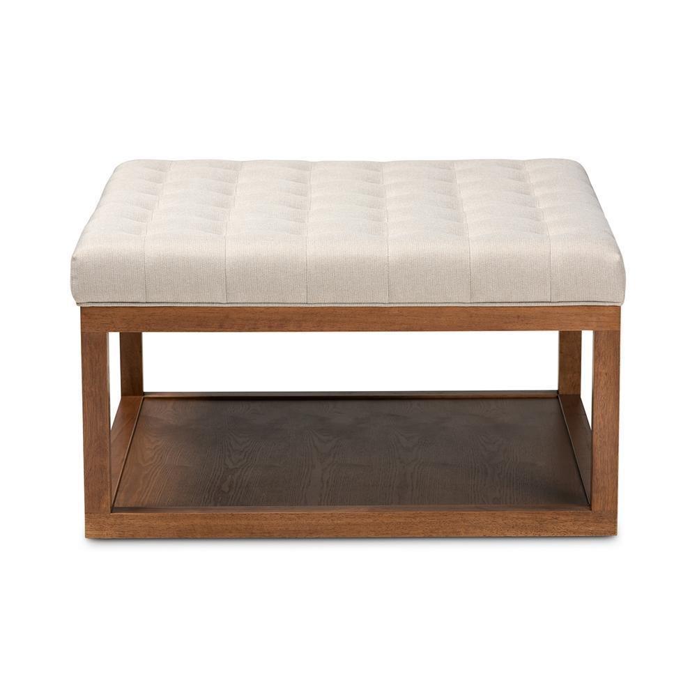 Alvere Modern and Contemporary Beige Fabric Upholstered Walnut Finished Cocktail Ottoman FredCo