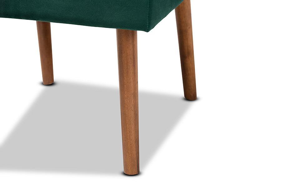 Alvis Mid-Century Modern Emerald Green Velvet Upholstered and Walnut Brown Finished Wood Dining Chair FredCo