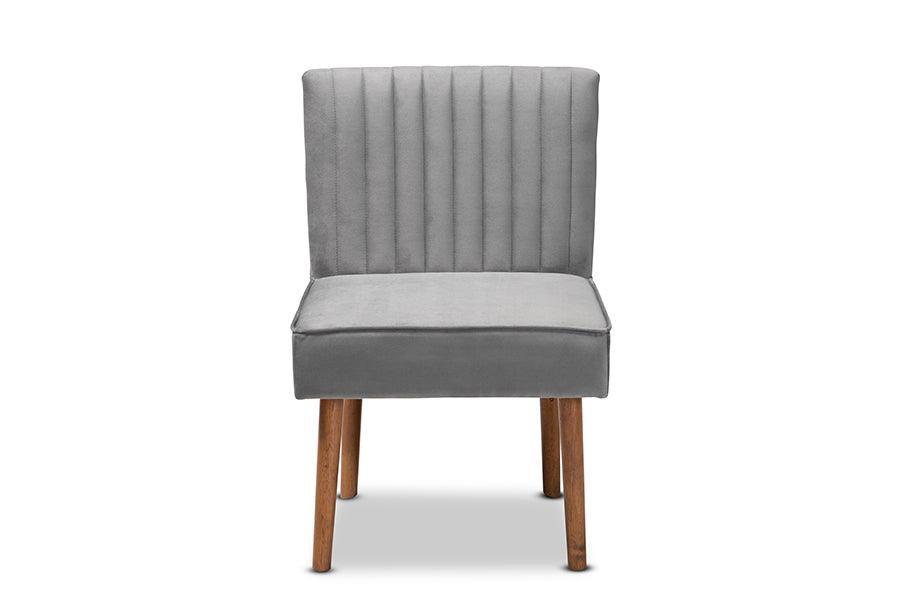 Alvis Mid-Century Modern Grey Velvet Upholstered and Walnut Brown Finished Wood Dining Chair FredCo