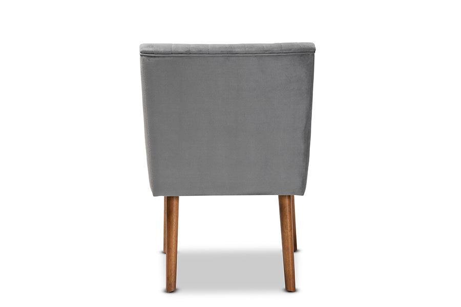 Alvis Mid-Century Modern Grey Velvet Upholstered and Walnut Brown Finished Wood Dining Chair FredCo
