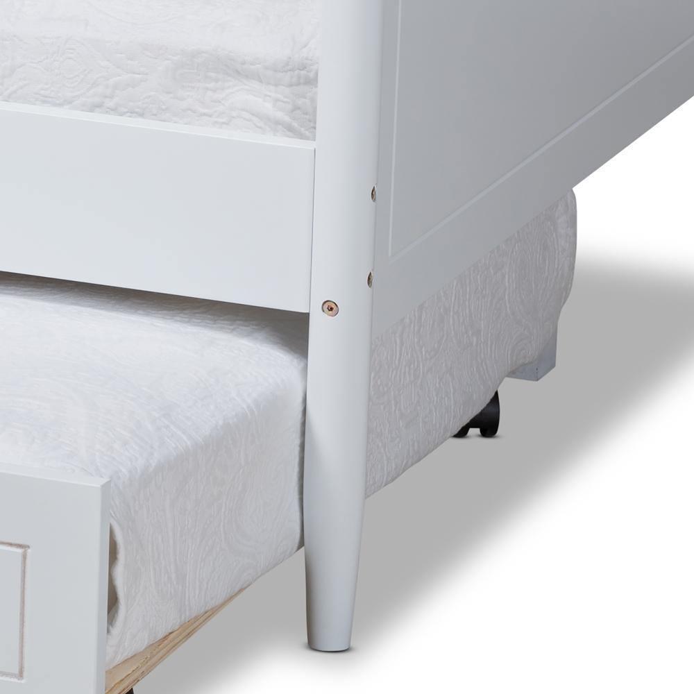 Alya Classic Traditional Farmhouse White Finished Wood Twin Size Daybed with Roll-Out Trundle Bed FredCo