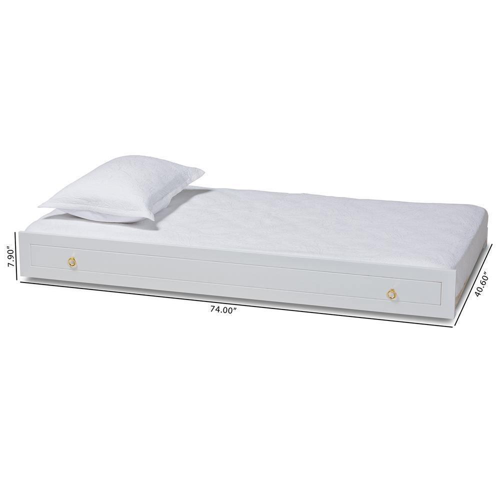 Alya Classic Traditional Farmhouse White Finished Wood Twin Size Trundle FredCo