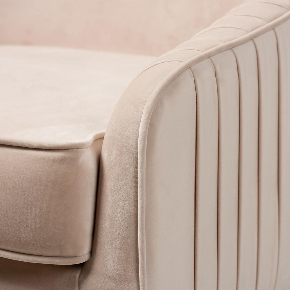 Amaya Luxe and Glamour Light Beige Velvet Fabric Upholstered Gold Finished Base Lounge Chair FredCo