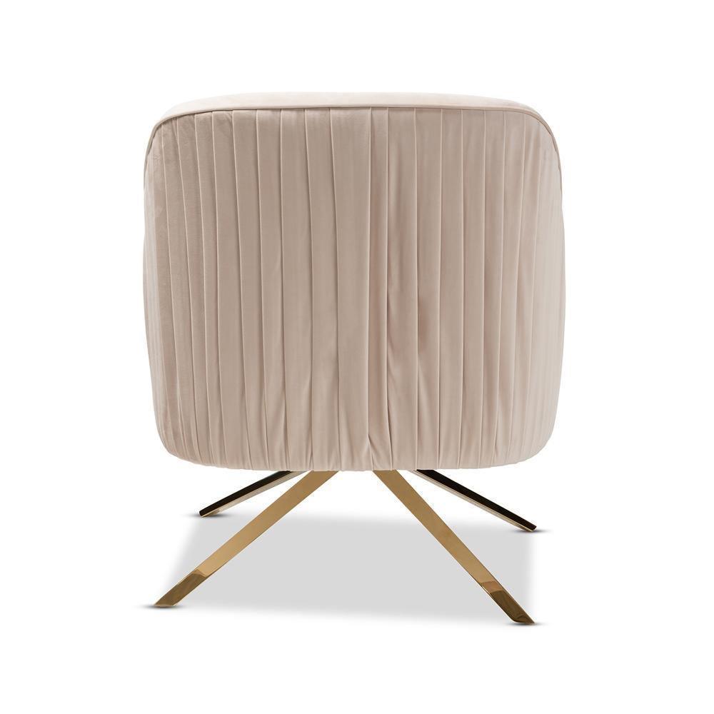 Amaya Luxe and Glamour Light Beige Velvet Fabric Upholstered Gold Finished Base Lounge Chair FredCo
