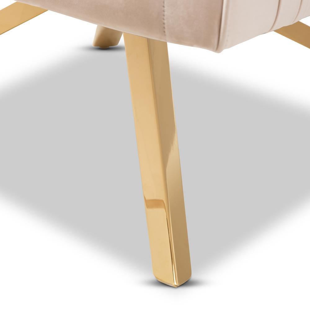 Amaya Luxe and Glamour Light Beige Velvet Fabric Upholstered Gold Finished Base Lounge Chair FredCo