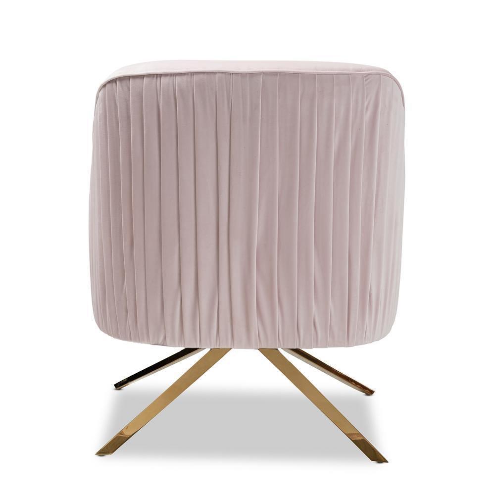 Amaya Luxe and Glamour Light Pink Velvet Fabric Upholstered Gold Finished Base Lounge Chair FredCo