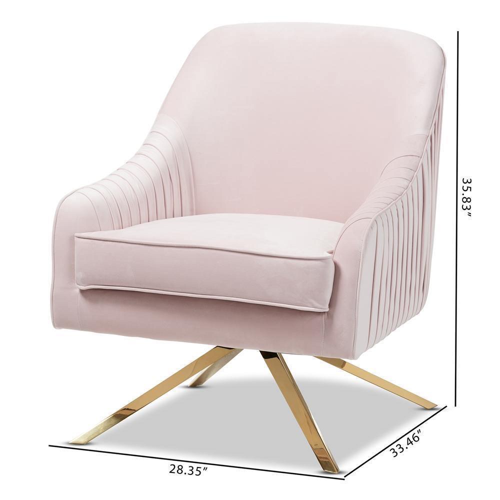 Amaya Luxe and Glamour Light Pink Velvet Fabric Upholstered Gold Finished Base Lounge Chair FredCo
