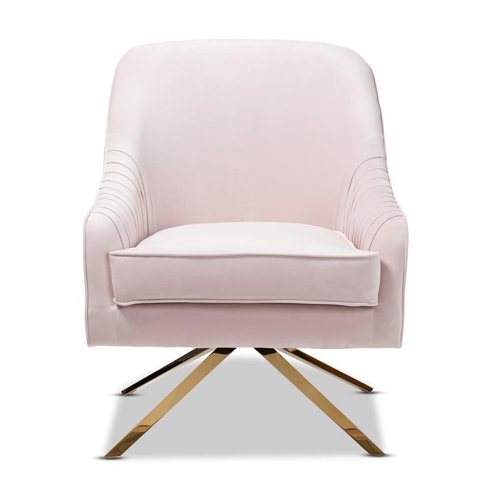 Amaya Luxe and Glamour Light Pink Velvet Fabric Upholstered Gold Finished Base Lounge Chair FredCo