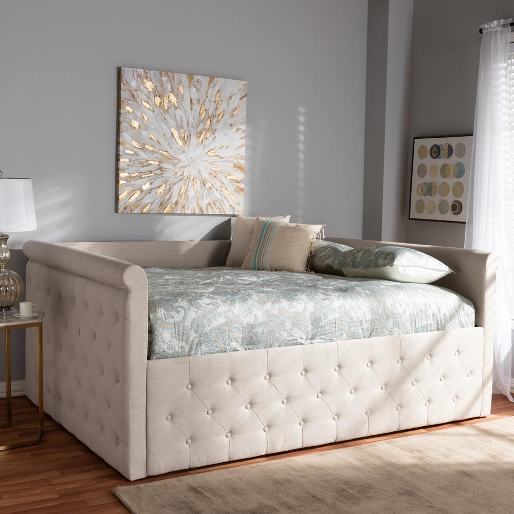 Amaya Modern and Contemporary Light Beige Fabric Upholstered Full Size Daybed FredCo