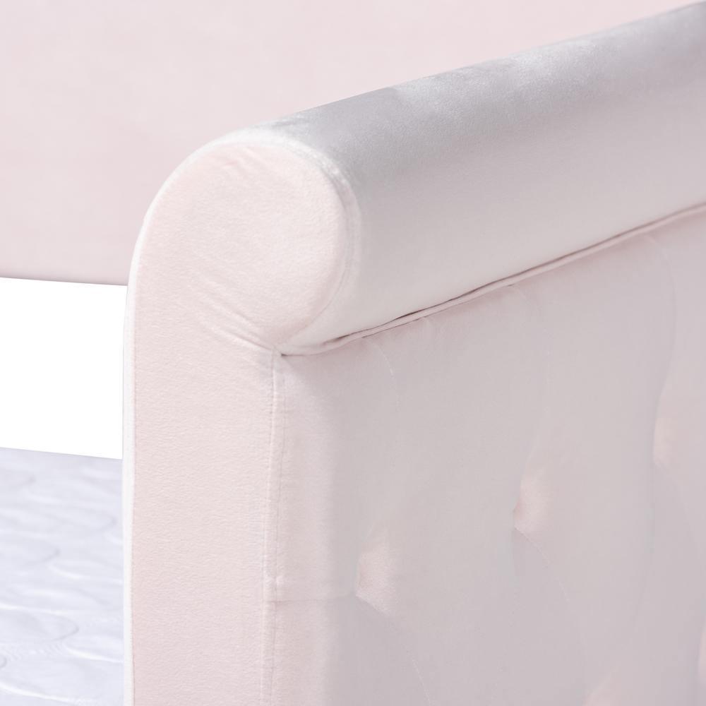 Amaya Modern and Contemporary Light Pink Velvet Fabric Upholstered Twin Size Daybed with Trundle FredCo