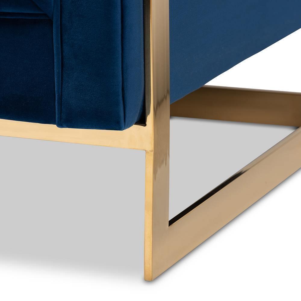 Ambra Glam and Luxe Navy Blue Velvet Fabric Upholstered and Button Tufted Armchair with Gold-Tone Frame FredCo