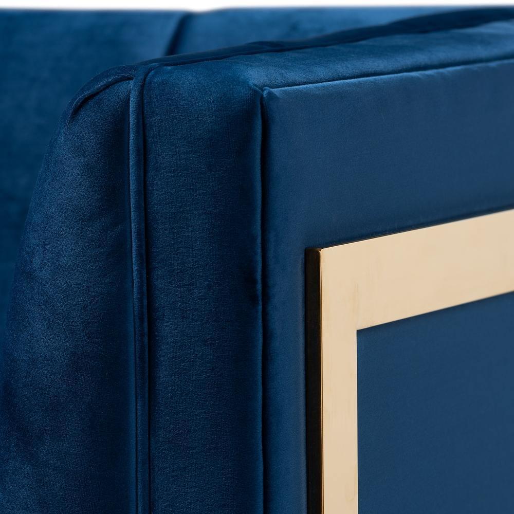 Ambra Glam and Luxe Navy Blue Velvet Fabric Upholstered and Button Tufted Armchair with Gold-Tone Frame FredCo