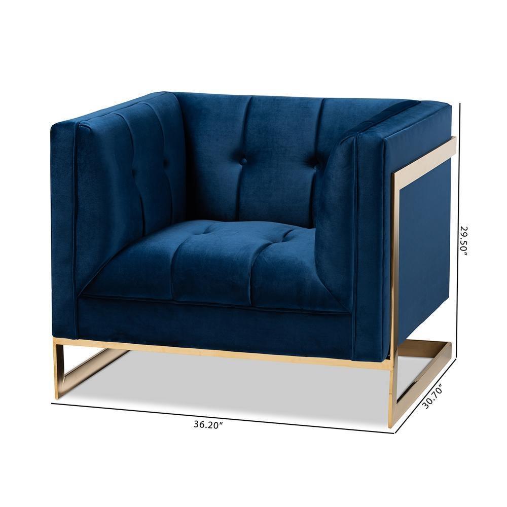 Ambra Glam and Luxe Navy Blue Velvet Fabric Upholstered and Button Tufted Armchair with Gold-Tone Frame FredCo