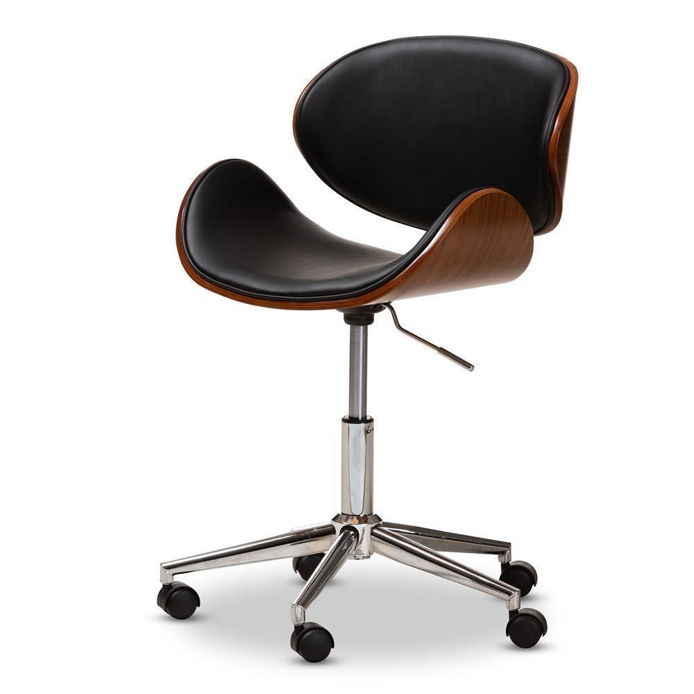 Ambrosio Modern and Contemporary Black Faux Leather Upholstered Chrome-Finished Metal Adjustable Swivel Office Chair FredCo