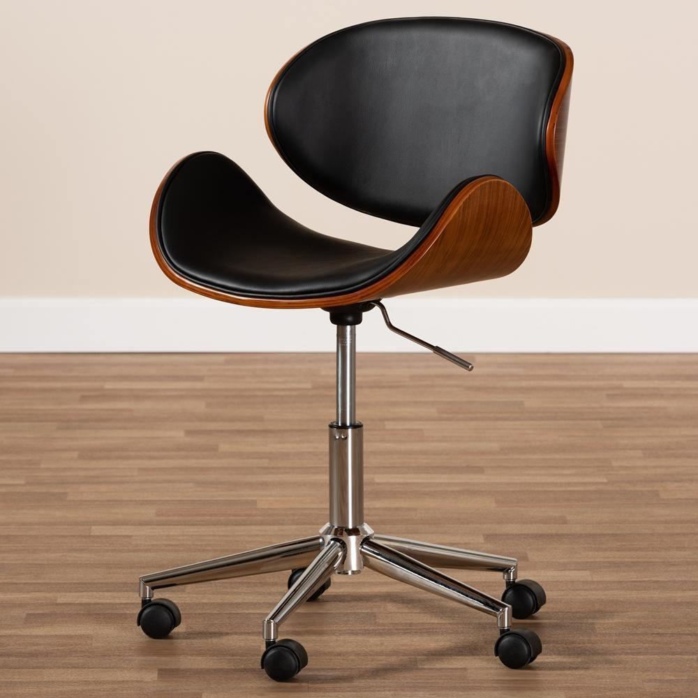 Ambrosio Modern and Contemporary Black Faux Leather Upholstered Chrome-Finished Metal Adjustable Swivel Office Chair FredCo