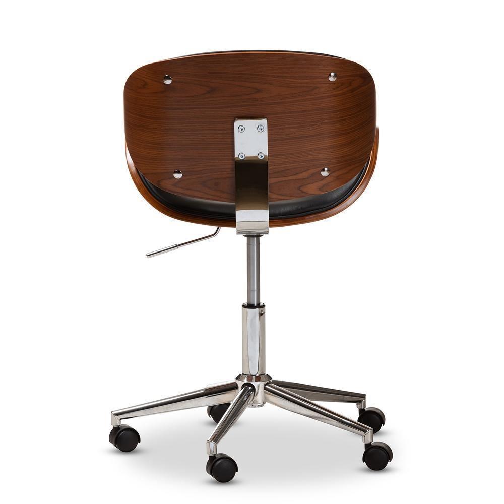 Ambrosio Modern and Contemporary Black Faux Leather Upholstered Chrome-Finished Metal Adjustable Swivel Office Chair FredCo