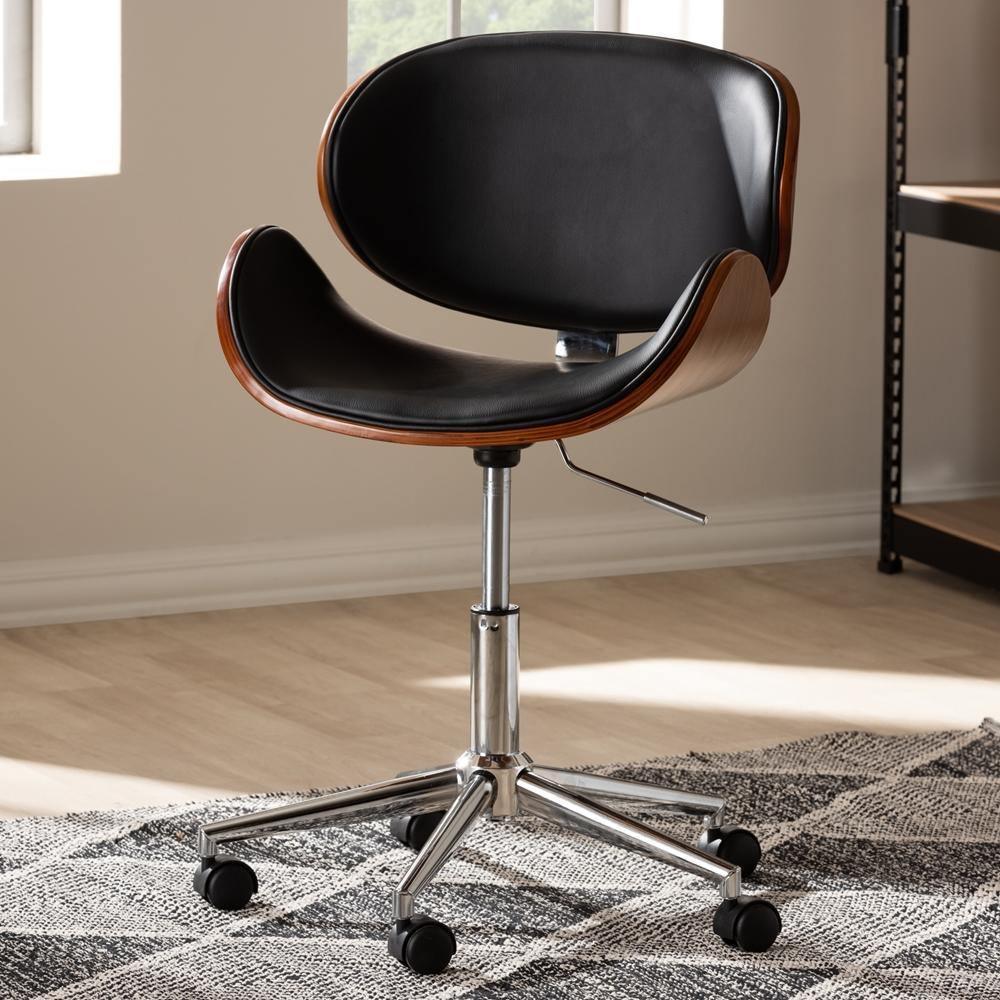 Ambrosio Modern and Contemporary Black Faux Leather Upholstered Chrome-Finished Metal Adjustable Swivel Office Chair FredCo