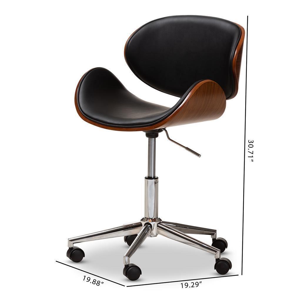 Ambrosio Modern and Contemporary Black Faux Leather Upholstered Chrome-Finished Metal Adjustable Swivel Office Chair FredCo