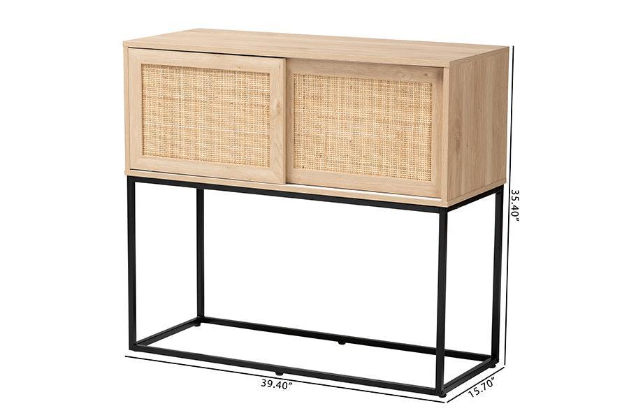 Amelia Mid-Century Modern Transitional Natural Brown Finished Wood and Natural Rattan Sideboard Buffet FredCo