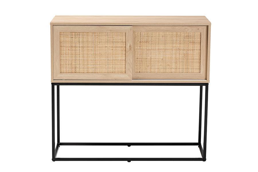 Amelia Mid-Century Modern Transitional Natural Brown Finished Wood and Natural Rattan Sideboard Buffet FredCo
