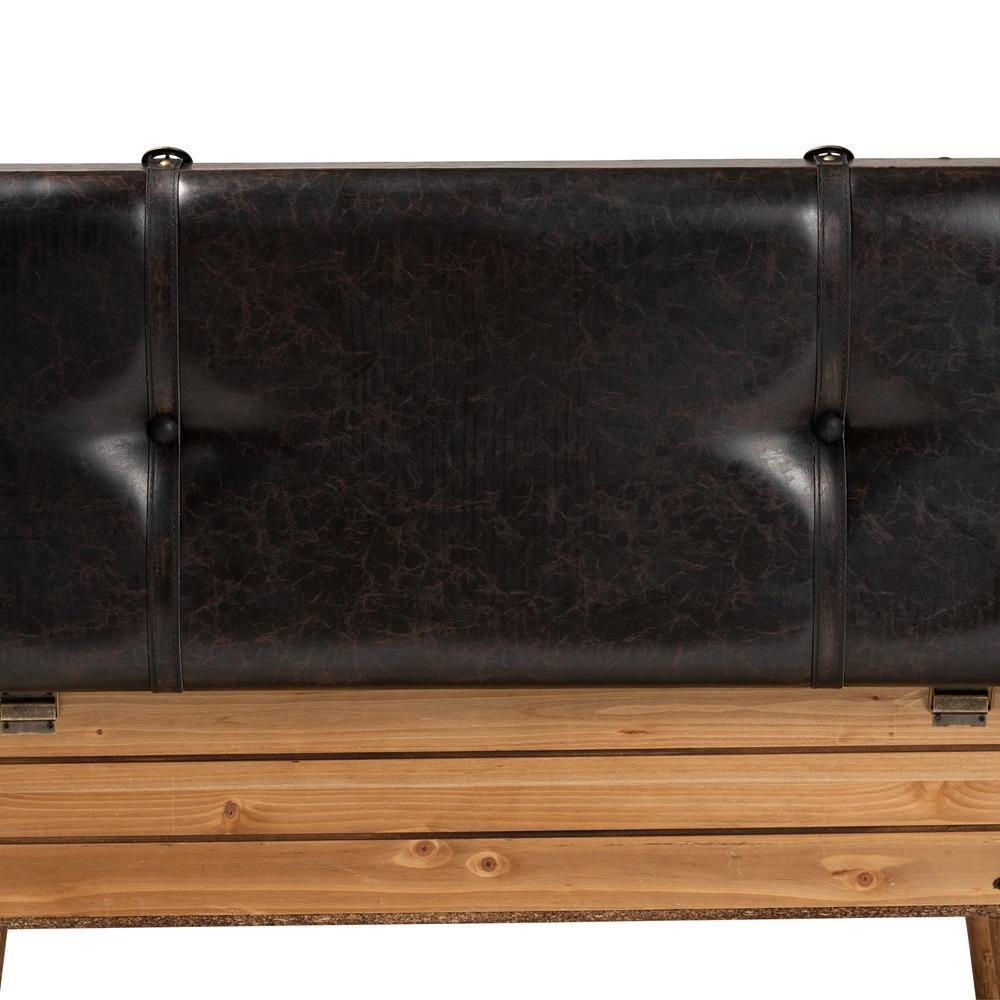 Amena Rustic Transitional Dark Brown PU Leather Upholstered and Oak Finished Wood Large Storage Ottoman FredCo