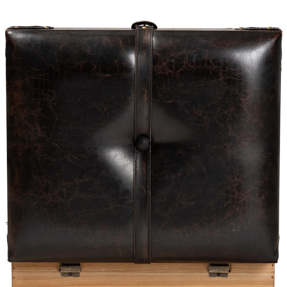 Amena Rustic Transitional Dark Brown PU Leather Upholstered and Oak Finished Wood Small Storage Ottoman FredCo
