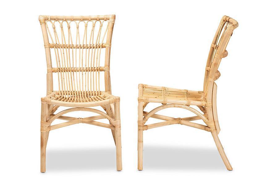 Ammi Modern Bohemian Natural Brown Rattan 2-Piece Dining Chair Set FredCo
