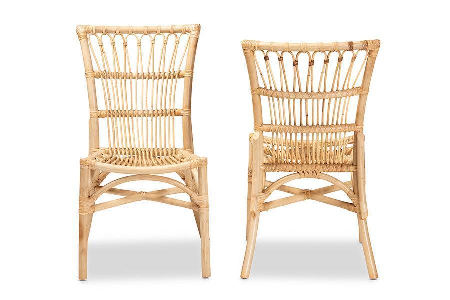 Ammi Modern Bohemian Natural Brown Rattan 2-Piece Dining Chair Set FredCo