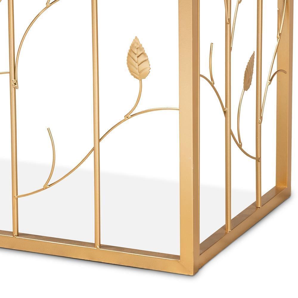 Anaya Modern and Contemporary Glam Brushed Gold Finished Metal and Glass Leaf Console Table FredCo