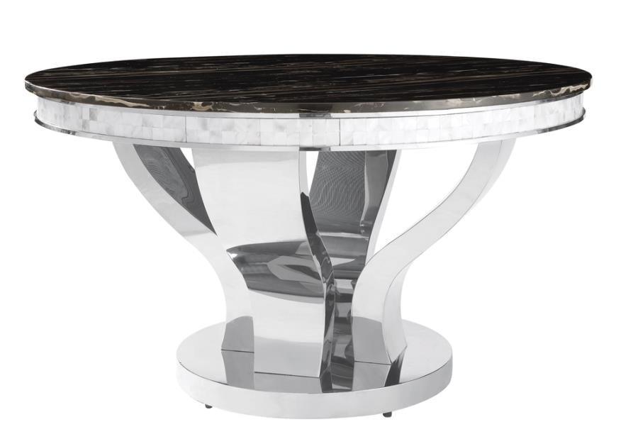 Anchorage Round Dining Table Chrome and Black 107891 Coaster FredCo
