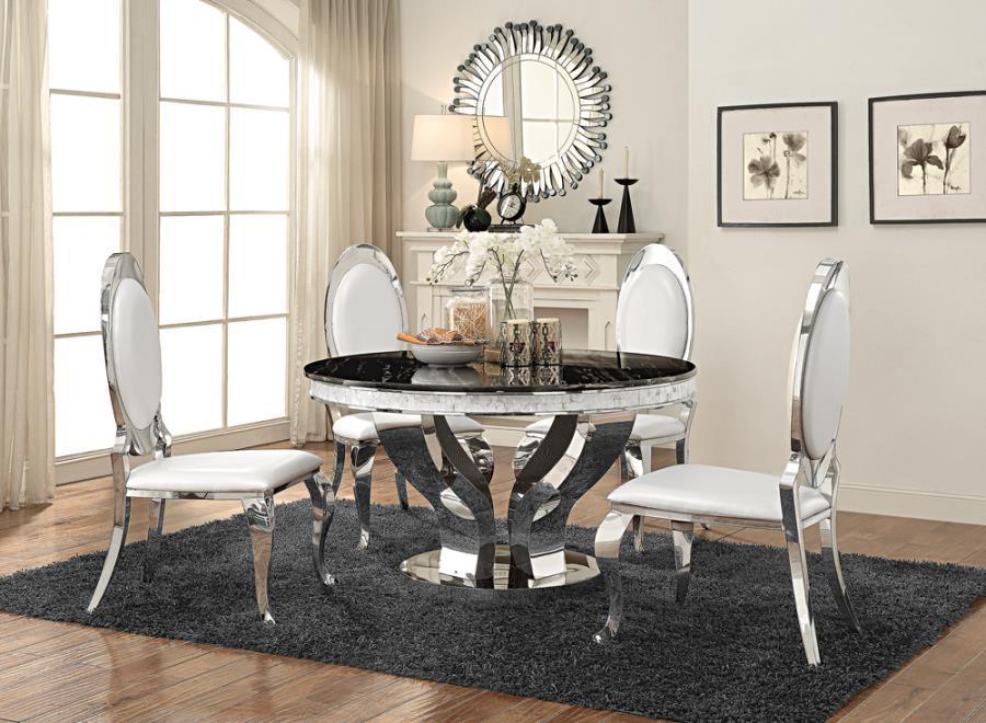 Anchorage Round Dining Table Chrome and Black 107891 Coaster FredCo