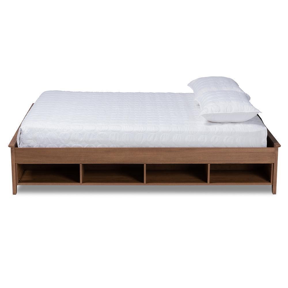 Anders Traditional and Rustic Ash Walnut Brown Finished Wood Queen Size Platform Storage Bed Frame with Built-In Shelves FredCo