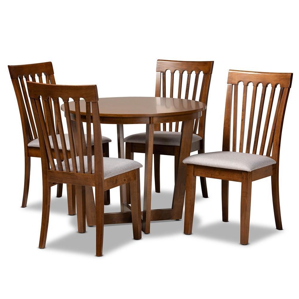 Andi Modern and Contemporary Grey Fabric Upholstered and Walnut Brown Finished Wood 5-Piece Dining Set FredCo