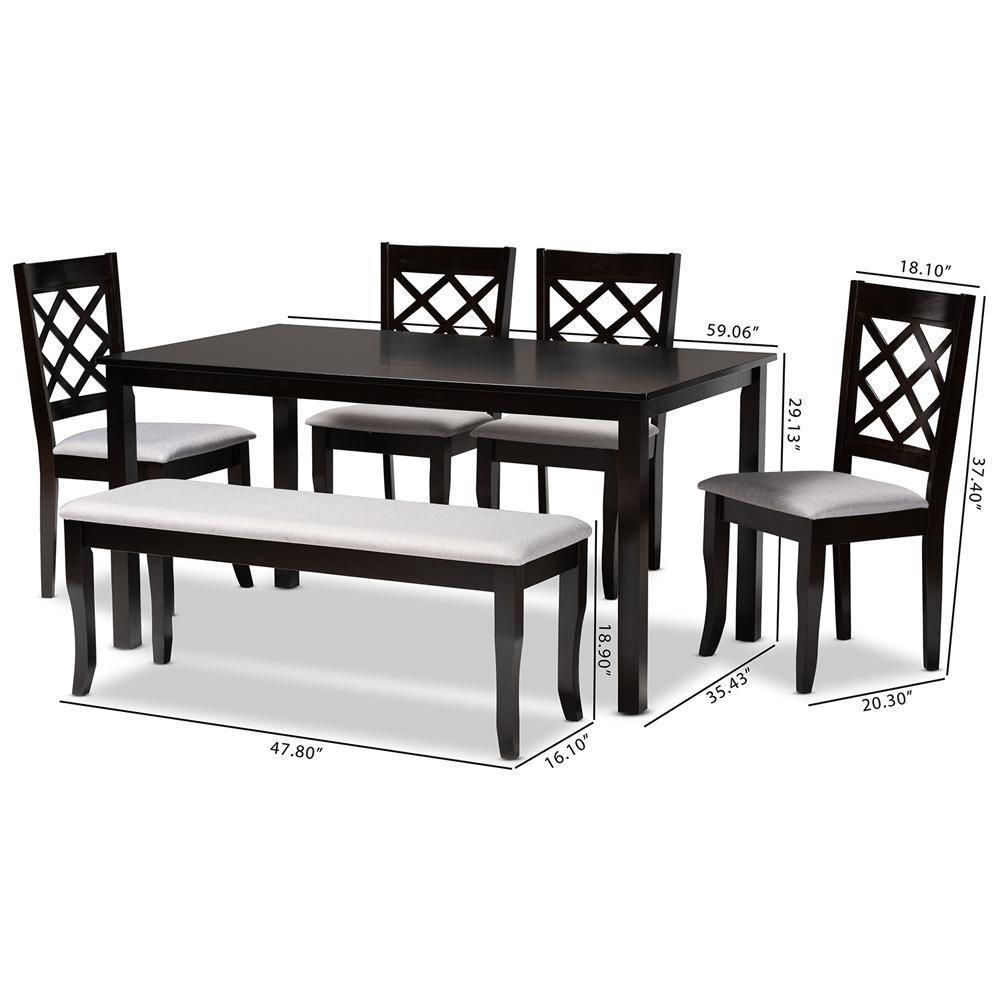 Andor Modern and Contemporary Grey Fabric Upholstered and Dark Brown Finished Wood 6-Piece Dining Set FredCo